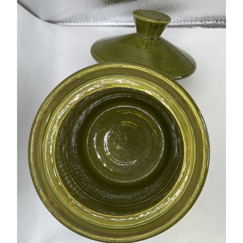 Italian Pottery Cookie Jar with Embossed Flowers by Bitossi, Green 1950s Ceramic - Picture 9 of 15